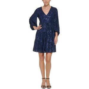 NWT Eliza J Sequin Cocktail Dress Navy Blue 2